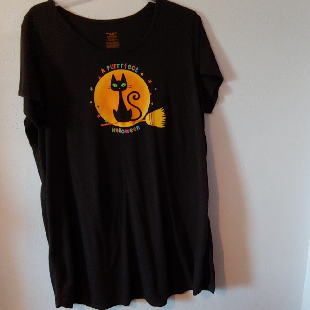 Black Halloween Cat Night Shirt SZ 2X/3X